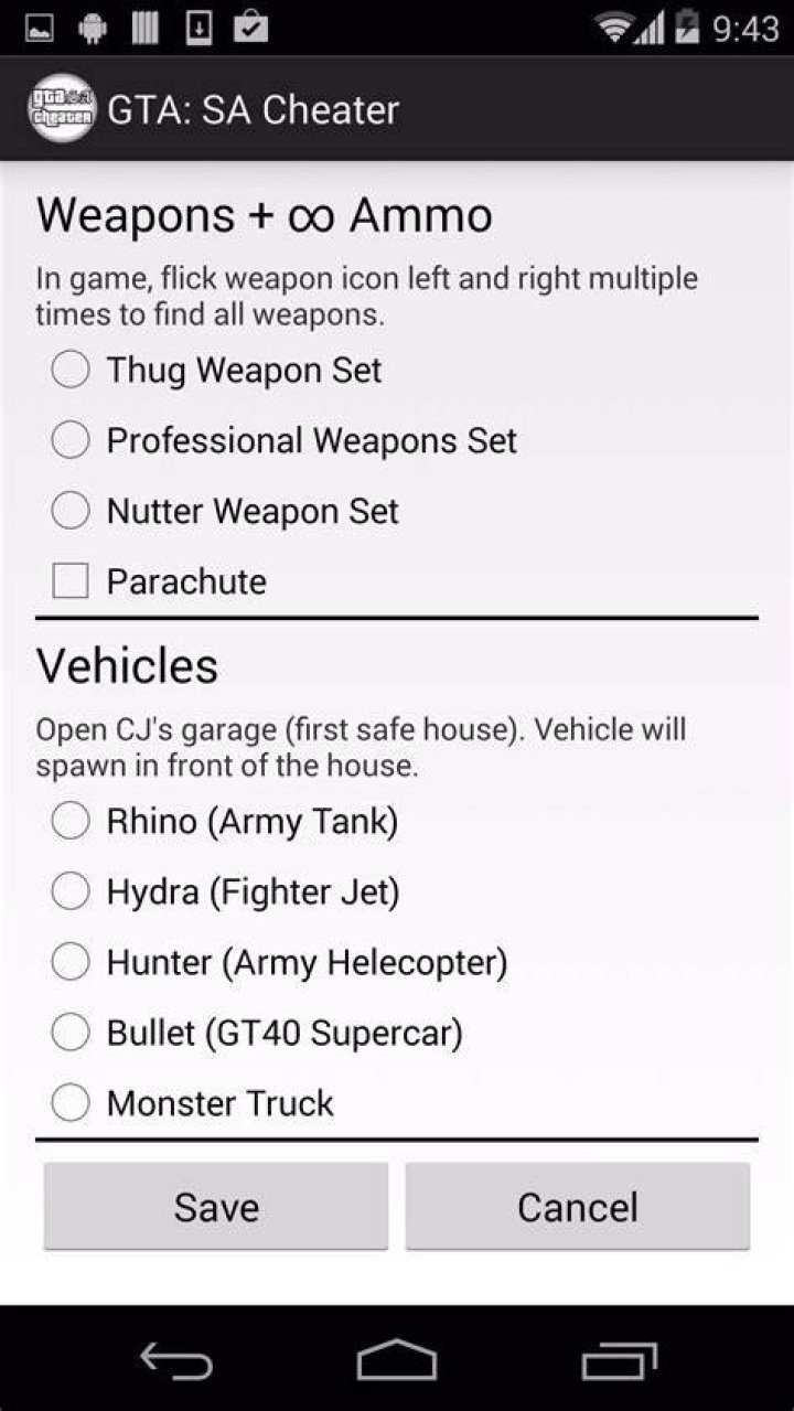 GTA San Andreas Cheats APK