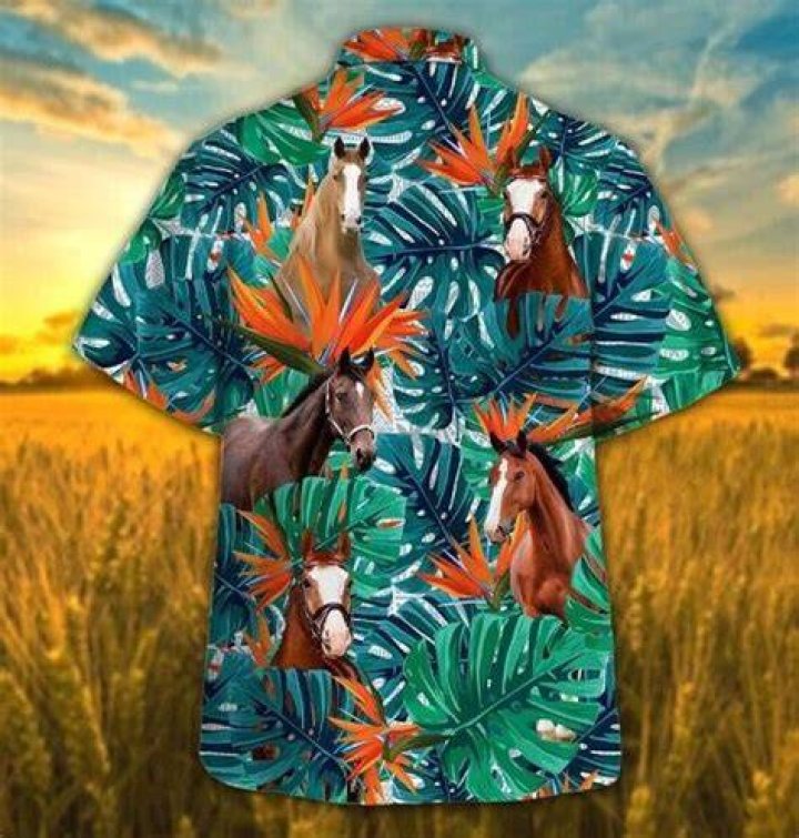 Horse Hawaiian Shirt Horse Tropical Pattern Green Horse Lover Hawaii