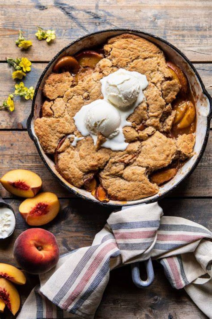 Skillet Brown Sugar Peach Cobbler. Half Baked Harvest