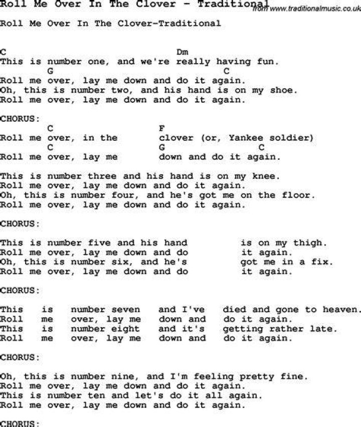 Song Roll Me Over In The Clover by Traditional, song lyric for vocal